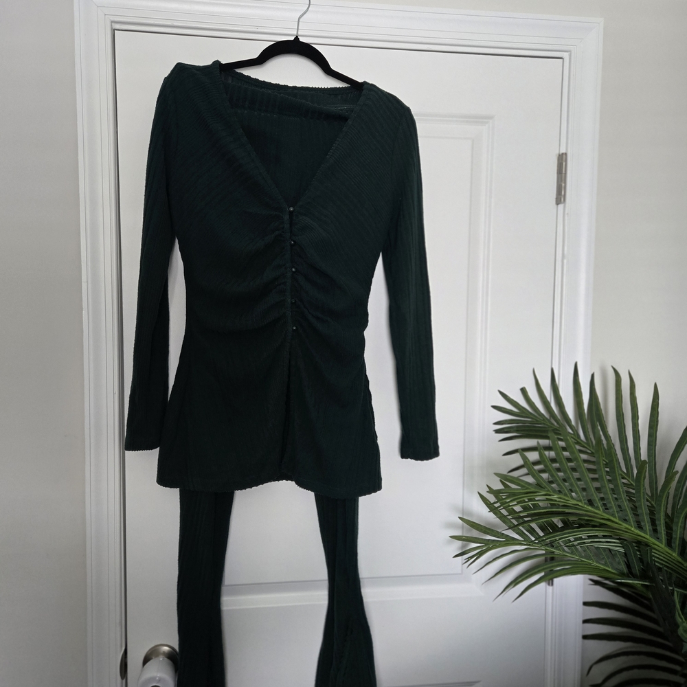 Fashion Nova Dark Green Ribbed Set